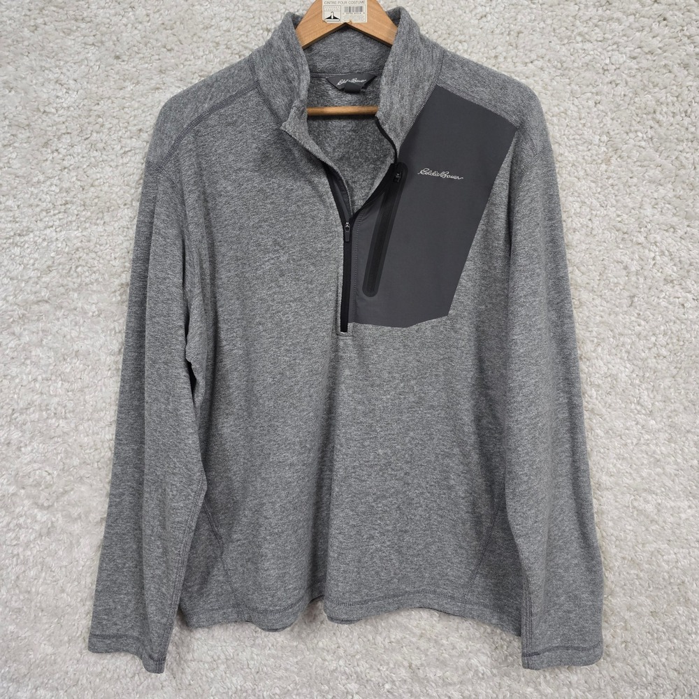 Eddie Bauer First Ascent Fleece 1/4 Zip Mens XL Gray‎ Pocket Pullover Sweater